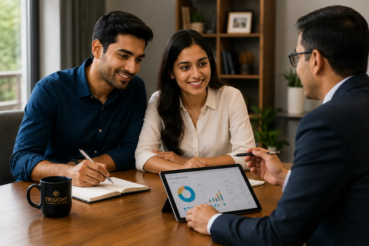 A couple discussing their financial plans with an adviser